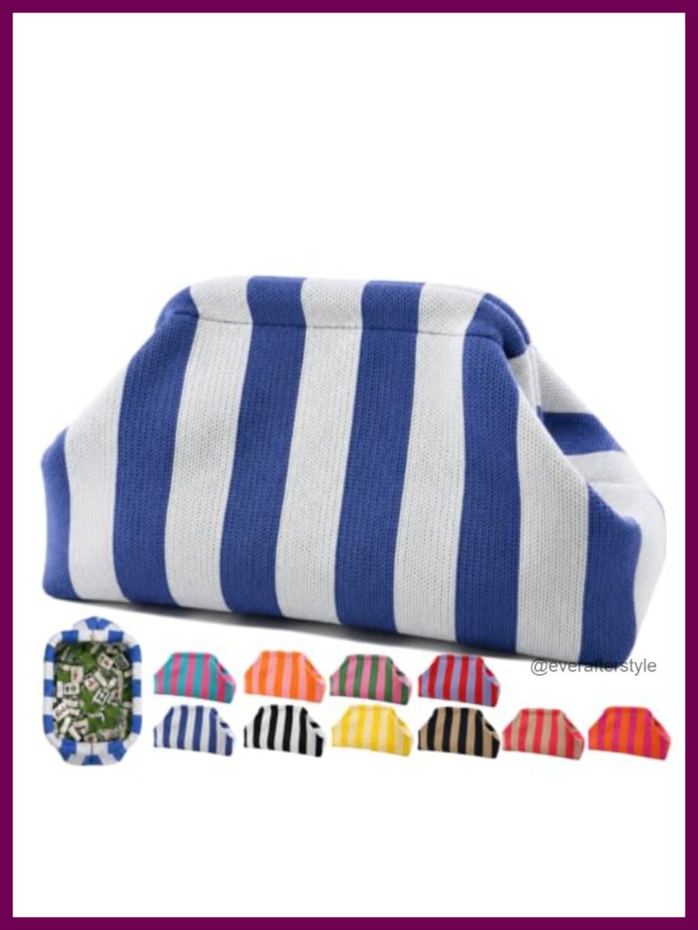 Striped Woven Clutch Purse Kiss Lock Dumpling Mahjong Tile Bag